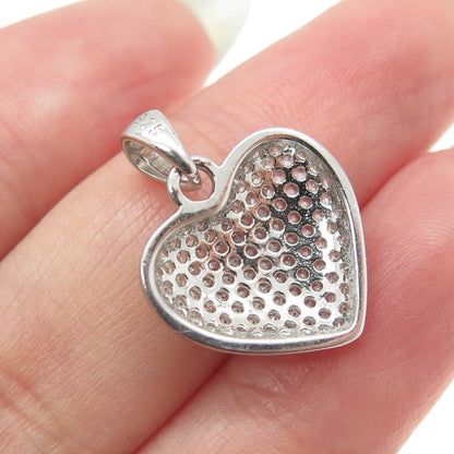 925 Sterling Silver Round-Cut C Z Sparkle Puffy Heart Pendant