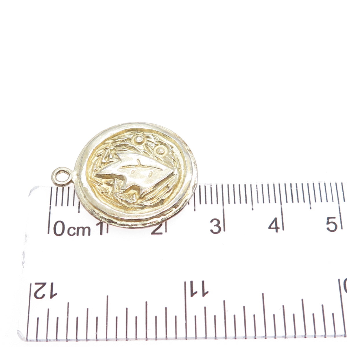 925 Sterling Silver Gold Plated Vintage Floral Leaf Seal Stamp Charm Pendant
