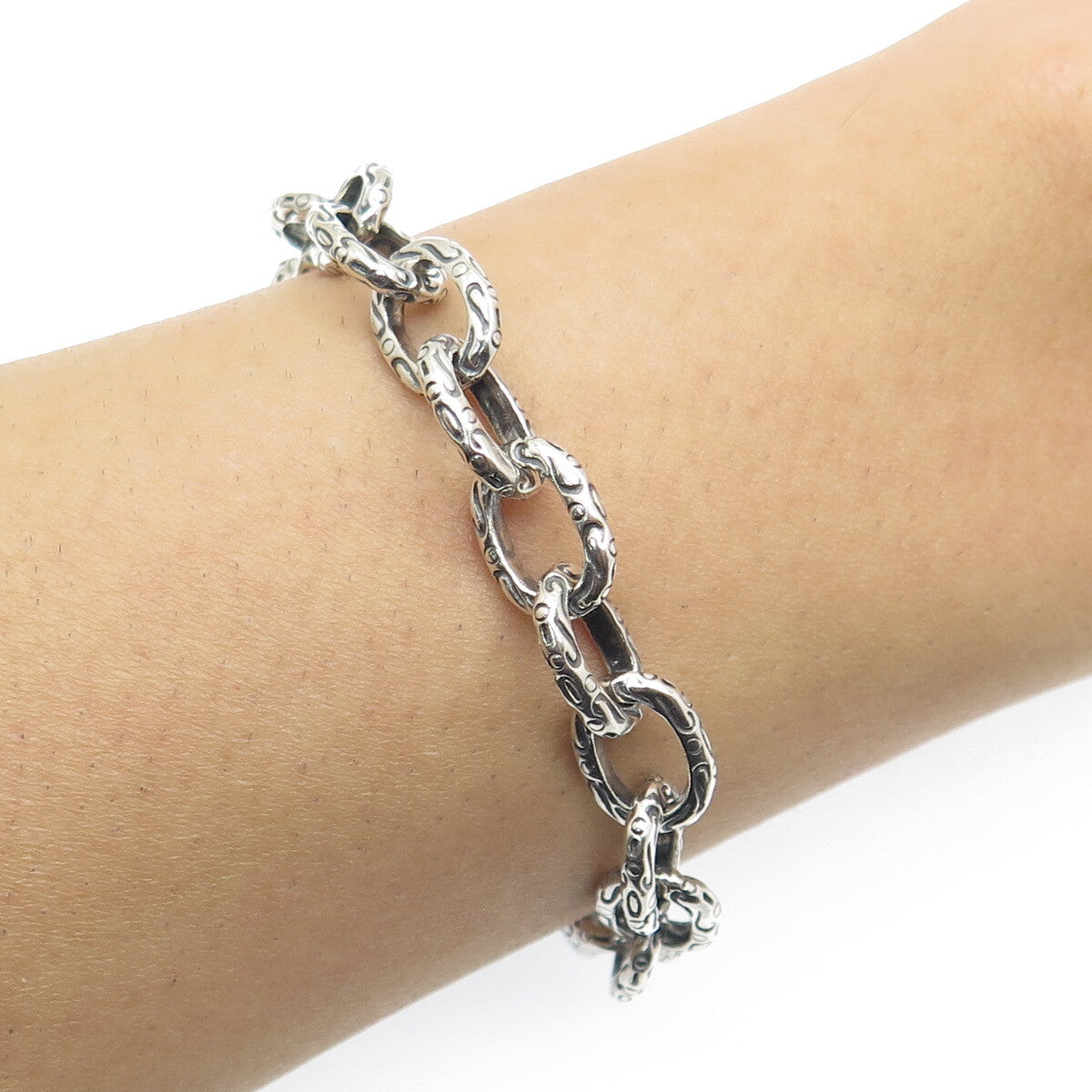 925 Sterling Silver Vintage Ornate Cable Link Oxidized Bracelet 6.75"