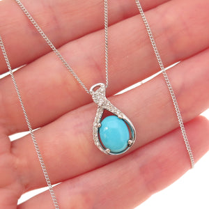 Chuck Clemency 925 Sterling Real Turquoise White Topaz Cuban Chain Necklace 20"