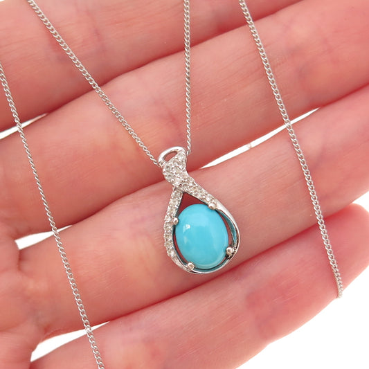 Chuck Clemency 925 Sterling Real Turquoise White Topaz Cuban Chain Necklace 20"