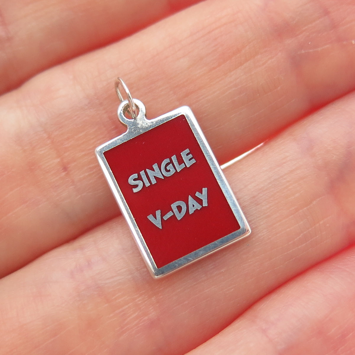 925 Sterling Silver Red Enamel Single V-Day Minimalist Charm Pendant