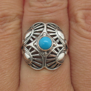 800 Silver Vintage Real Bisbee Turquoise Flower Dome Ring Size 7