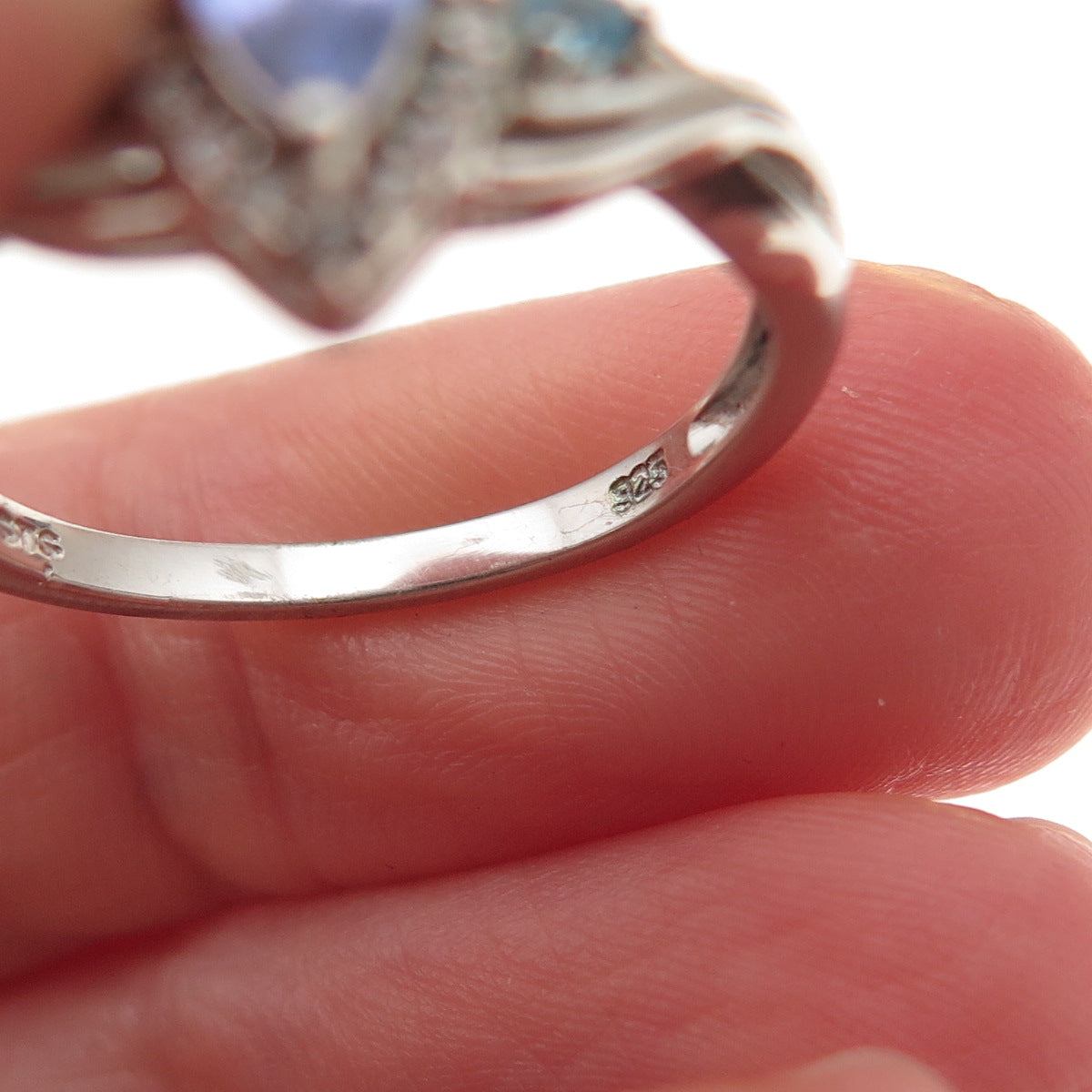 Chuck Clemency 925 Sterling Silver Real Tanzanite Blue & White Topaz Ring Size 8
