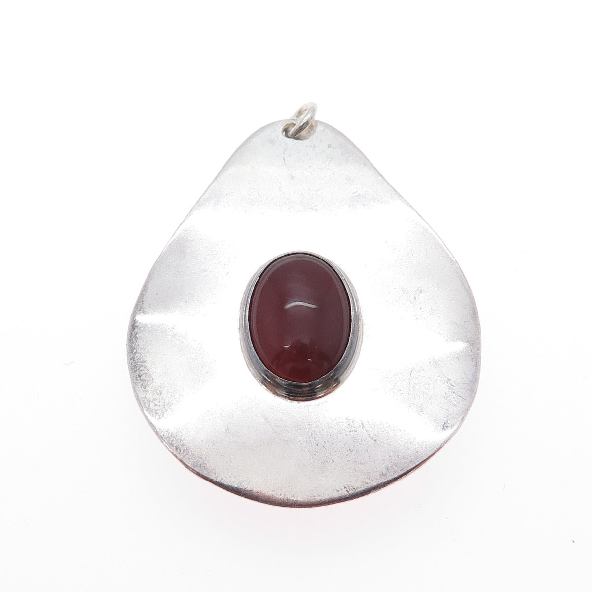 925 Sterling Silver Vintage Malachite & Carnelian Modernist Dual Sided Pendant