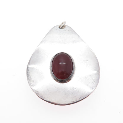 925 Sterling Silver Vintage Malachite & Carnelian Modernist Dual Sided Pendant