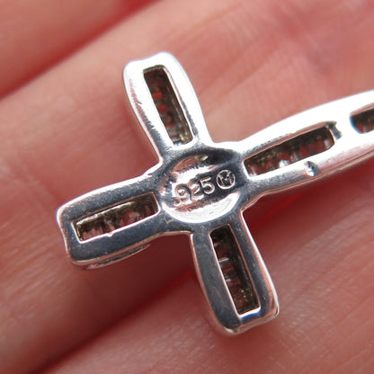 925 Sterling Silver Real Emerald-Cut Diamond Cross Slide Charm Pendant