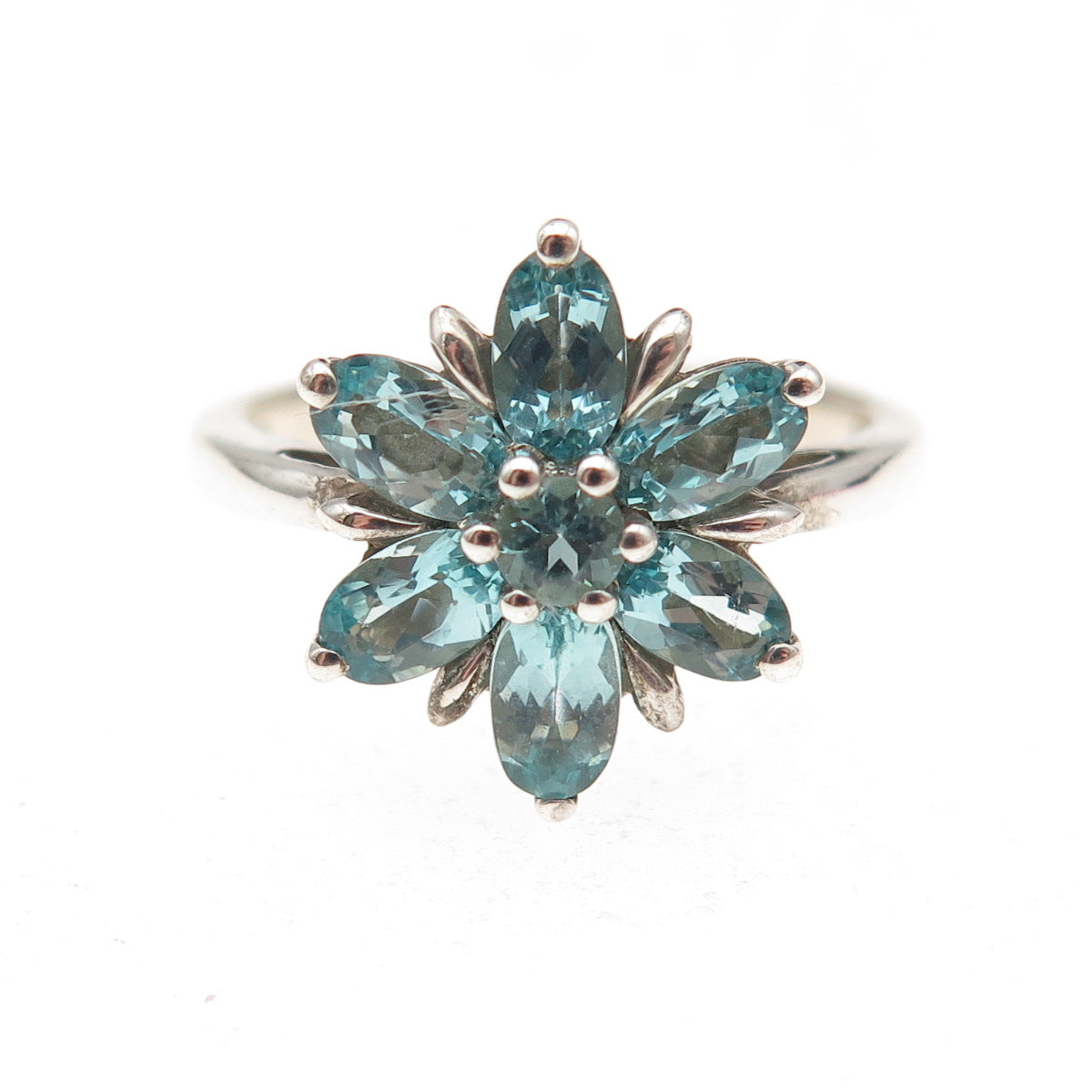 Michelle Albala 925 Sterling Silver Real Apatite Floral Ring Size 7