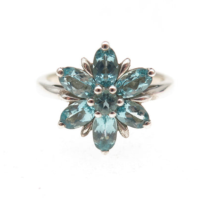 Michelle Albala 925 Sterling Silver Real Apatite Floral Ring Size 7