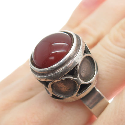 925 Sterling Silver Vintage Israel Real Carnelian Adjustable Ring Size 9