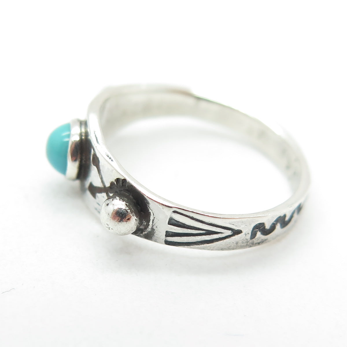 Old Pawn Sterling Silver Vintage Turquoise Arrow Oxidized Tribal Ring Size 5.25