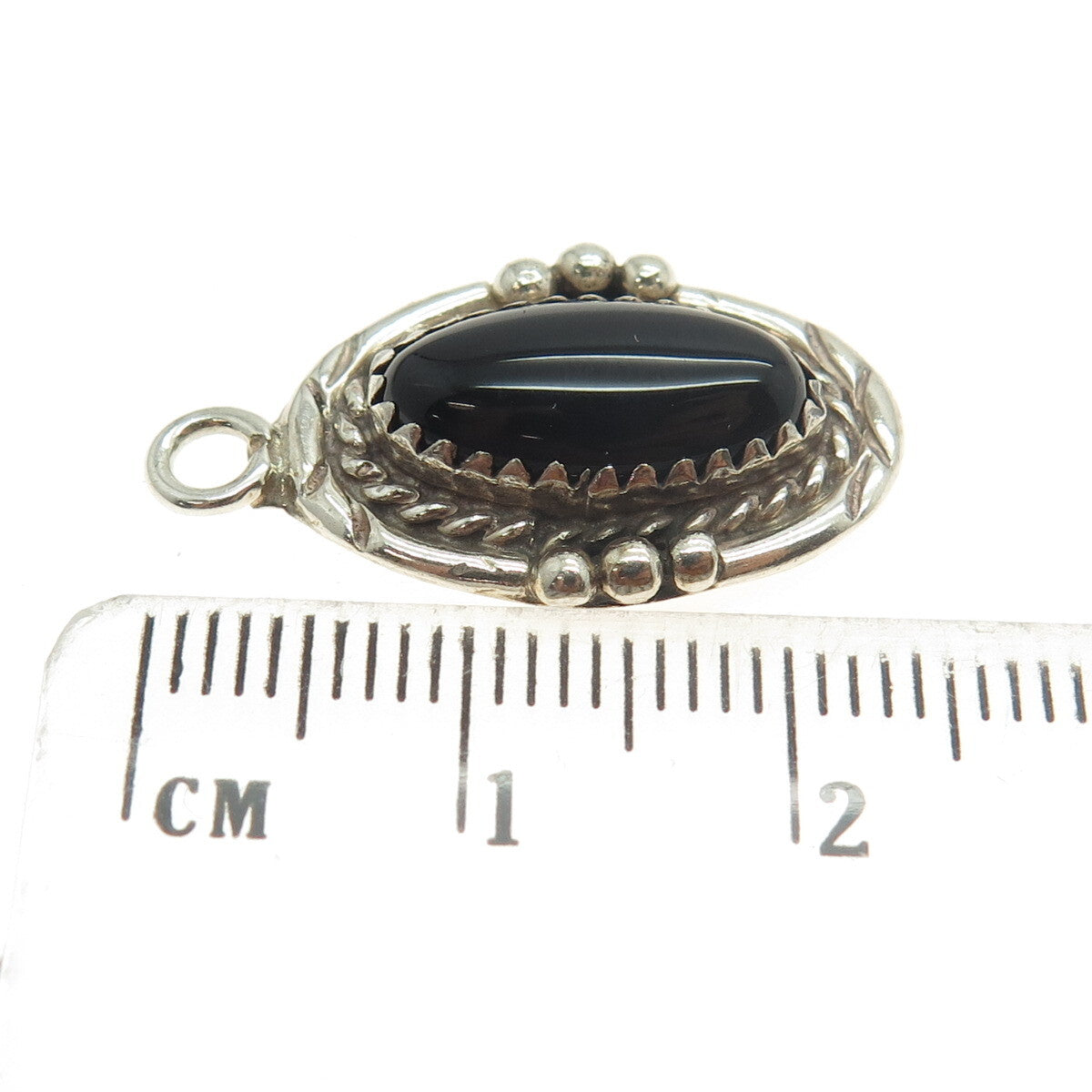 925 Sterling Silver Vintage Southwestern Real Black Onyx Tribal Pendant