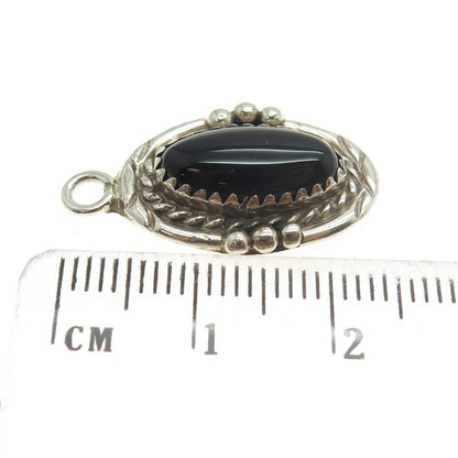 925 Sterling Silver Vintage Southwestern Real Black Onyx Tribal Pendant