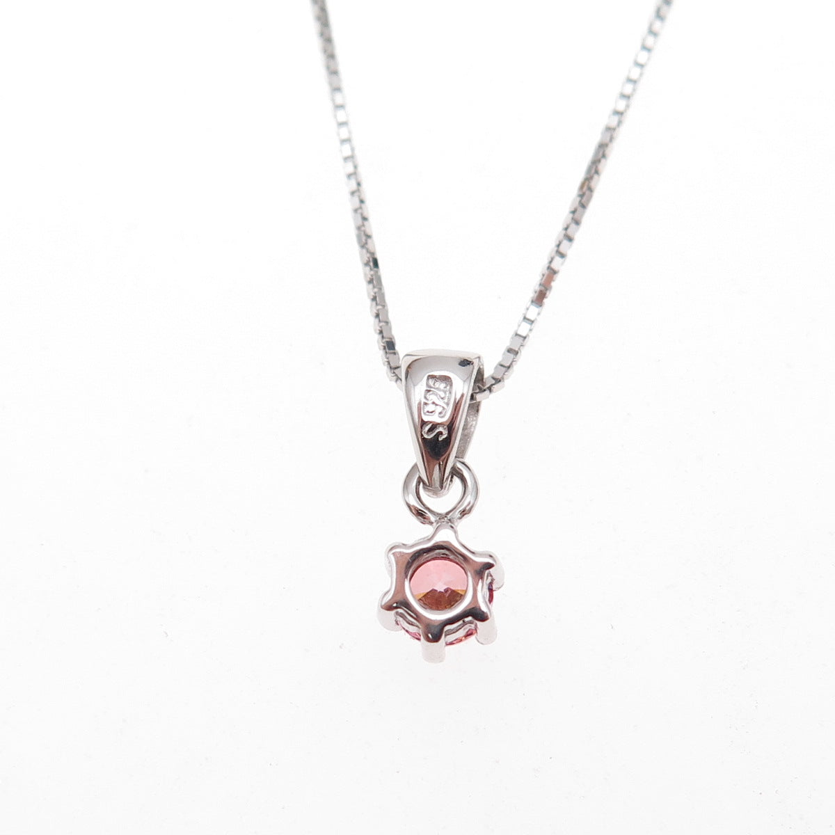 925 Sterling Silver Italy Round-Cut Pink C Z Box Chain Necklace 16-18"