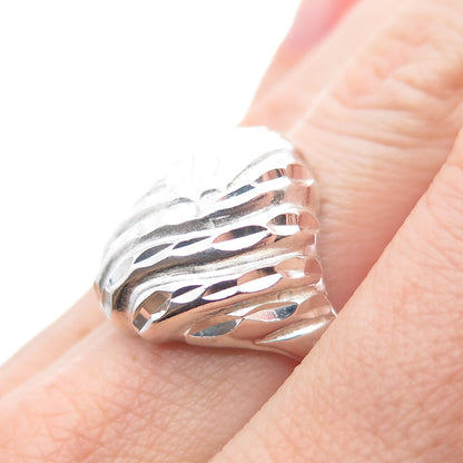 925 Sterling Silver Vintage Modernist Diamond-Cut Dome Ring Size 7