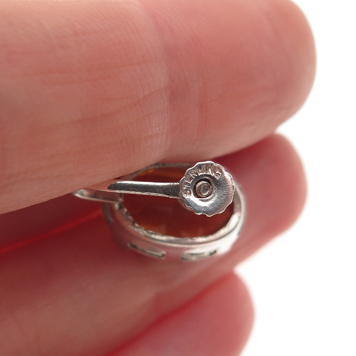 925 Sterling Silver Vintage Real Oval-Cut Citrine Screw Back Earrings