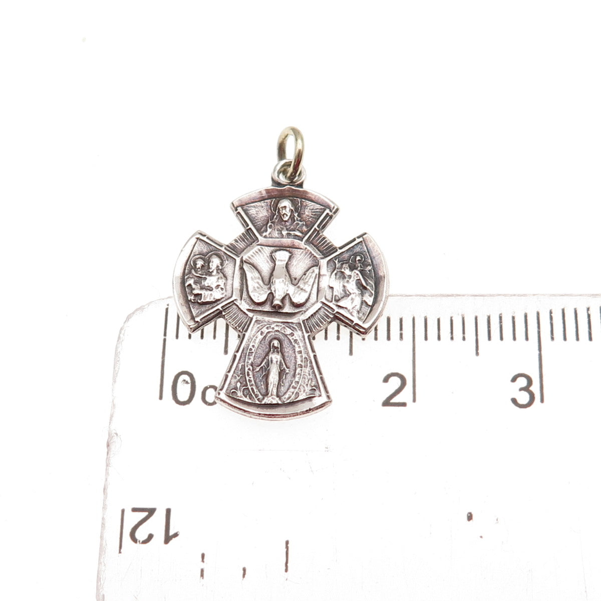 Chapel 925 Sterling Silver Antique Art Deco 4-Way Cross Oxidized Charm Pendant
