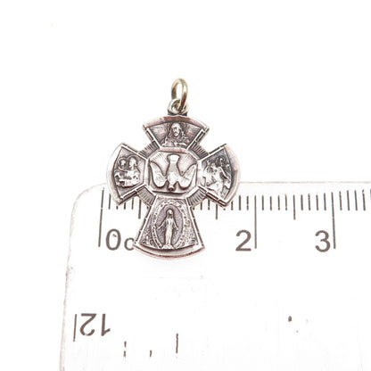 Chapel 925 Sterling Silver Antique Art Deco 4-Way Cross Oxidized Charm Pendant