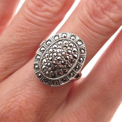 Theda Sterling Antique Art Deco Marcasite Oxidized Ring Size 6.5 (missing stone)
