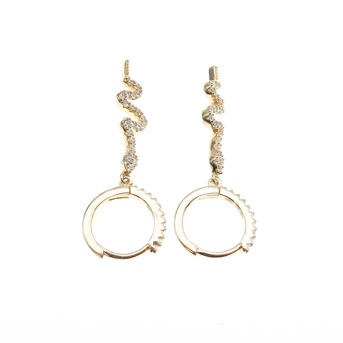 925 Sterling Silver Gold Plated Round-Cut C Z Snake Dangle Hoop Earrings
