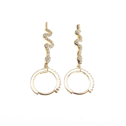 925 Sterling Silver Gold Plated Round-Cut C Z Snake Dangle Hoop Earrings