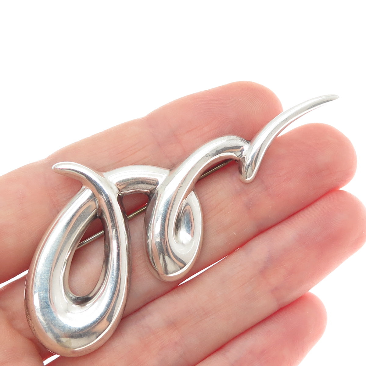 CNA PRANDA 925 Sterling Silver Vintage Modernist Twisted Pin Brooch