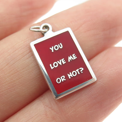 925 Sterling Silver Red Enamel "You Love Me Or Not?" Minimalist Charm Pendant