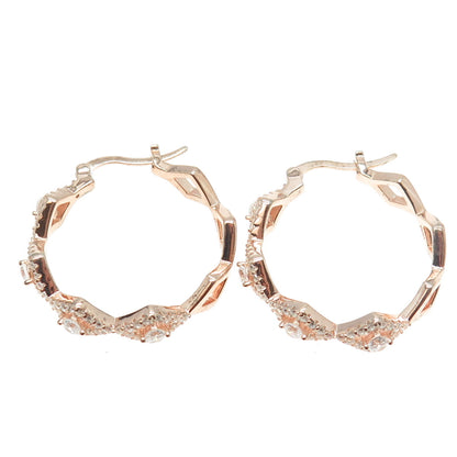 925 Sterling Silver Rose Gold Plated Pave C Z Hinged Hoop Earrings