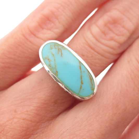 Collins Fine 925 Sterling Silver Vintage Real Turquoise Floral Ring Size 6