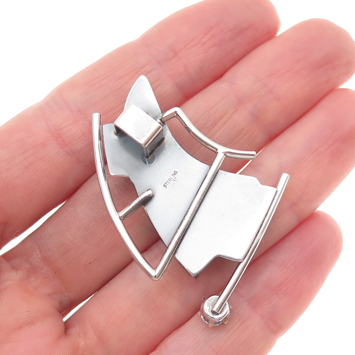 925 Sterling Silver Vintage Real Jasper & C Z Modernist Sailboat Slide Pendant