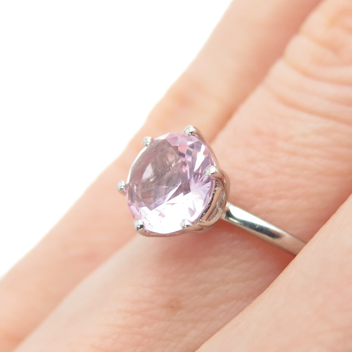 DAZZLERS 925 Sterling Silver Round-Cut Nano Pink Topaz Ring Size 6