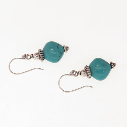 925 Sterling Silver Vintage Real Tyrone Turquoise Cannetille Dangle Earrings