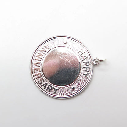 925 Sterling Silver Vintage Elco Happy Anniversary Round Medal Pendant