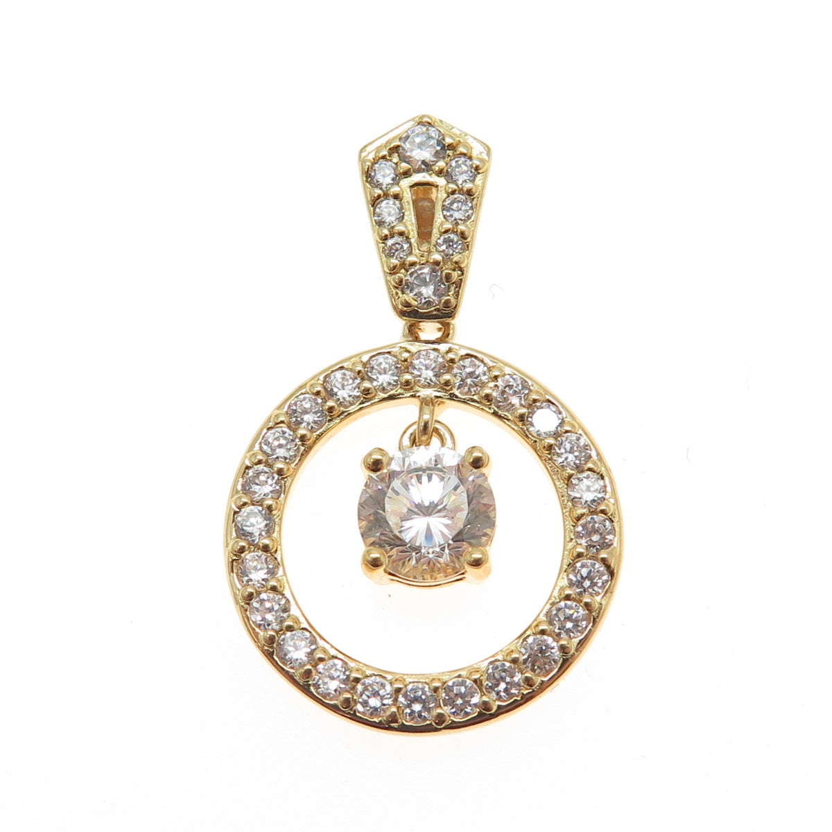 925 Sterling Silver Gold Plated Round-Cut Shaped C Z Pendant