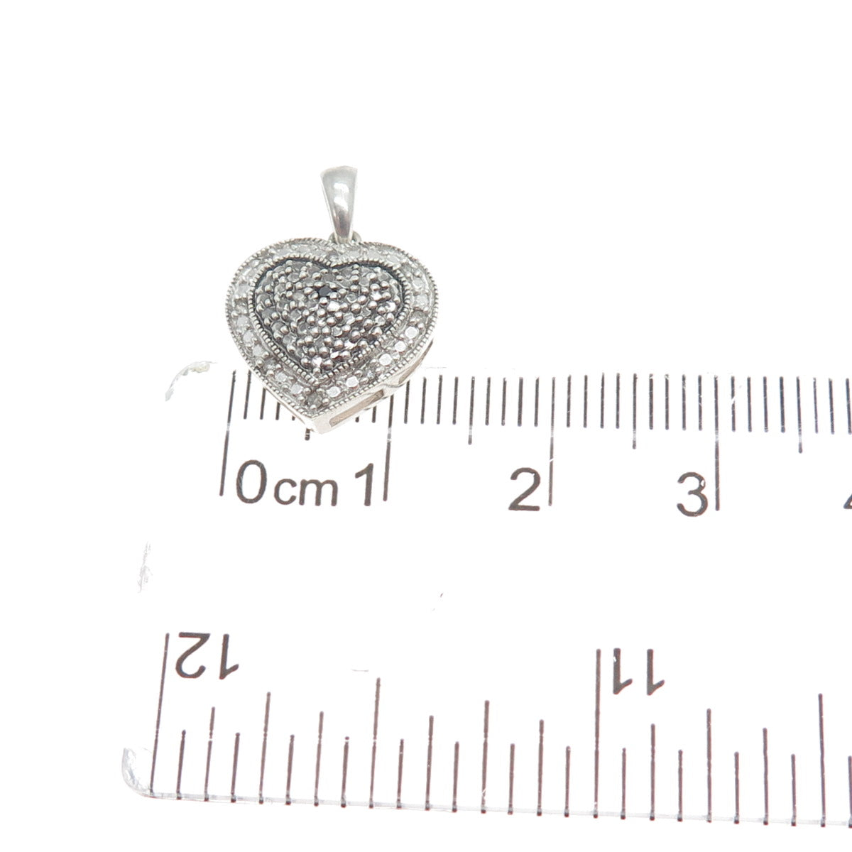 925 Sterling Silver Real Black & White Diamond Heart Minimalist Charm Pendant
