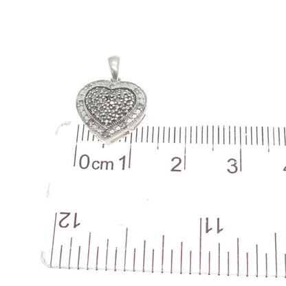 925 Sterling Silver Real Black & White Diamond Heart Minimalist Charm Pendant
