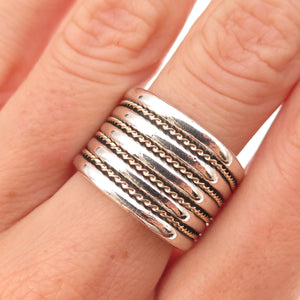 Chateau D’Argent 925 Sterling Silver 14K Gold Vintage Ribbed Ring Size 8