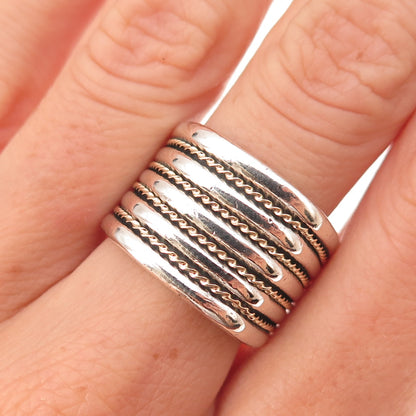 Chateau D’Argent 925 Sterling Silver 14K Gold Vintage Ribbed Ring Size 8