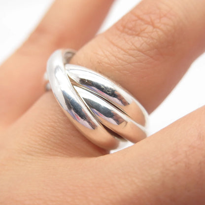 925 Sterling Silver Vintage Mexico Triple Interlocked Ring Size 7 1/4