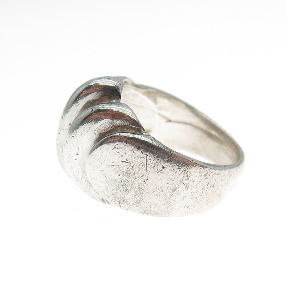 925 Sterling Silver Vintage Modernist Ribbed Dome Oxidized Ring Size 8