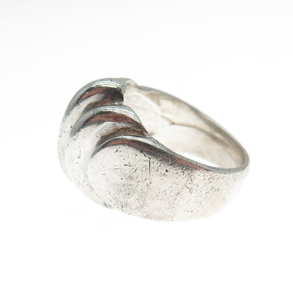 925 Sterling Silver Vintage Modernist Ribbed Dome Oxidized Ring Size 8