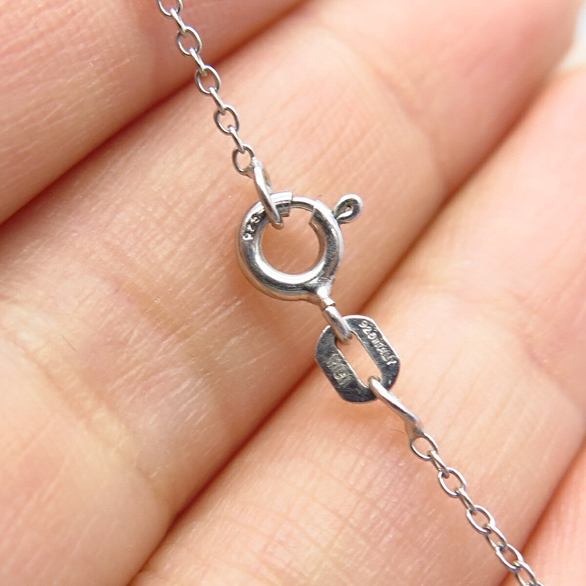 925 Sterling Silver / 10K Gold Italy Real White Diamond Rolo Chain Necklace 17"