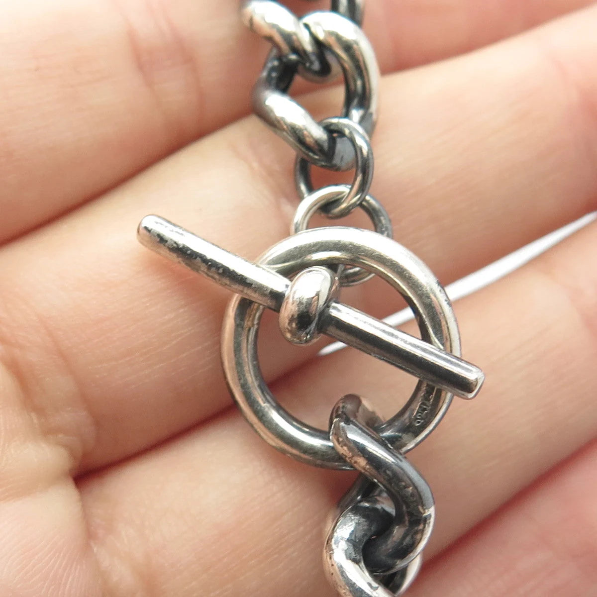 925 Sterling Silver Vintage Italy Figaro Link Bracelet 6.75"