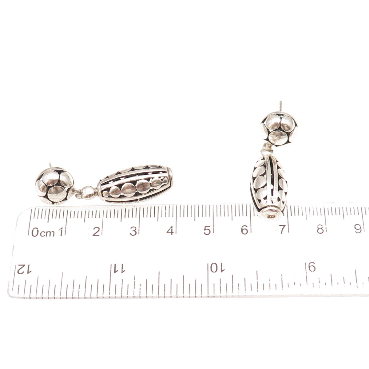 925 Sterling Silver Vintage Dotted Oxidized Dangle Earrings