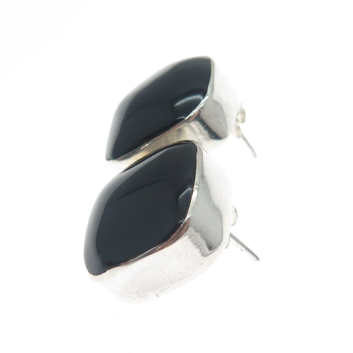 925 Sterling Silver Vintage Mexico Real Black Onyx Gemstone Earrings