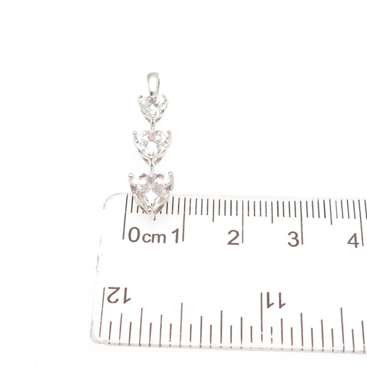 925 Sterling Silver Heart-Cut Graduated C Z Drop Charm Pendant