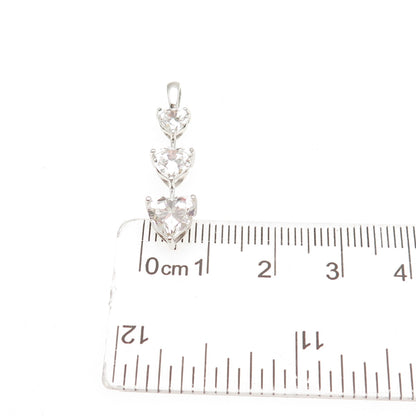 925 Sterling Silver Heart-Cut Graduated C Z Drop Charm Pendant