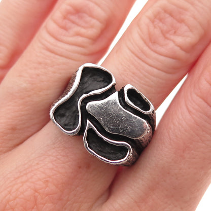 925 Sterling Silver Vintage Modernist Oxidized Ring Size 9.75