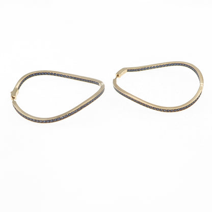 KLEO Sterling Silver Gold Plated Round-Cut Blue C Z Wavy In & Out Hoop Earrings