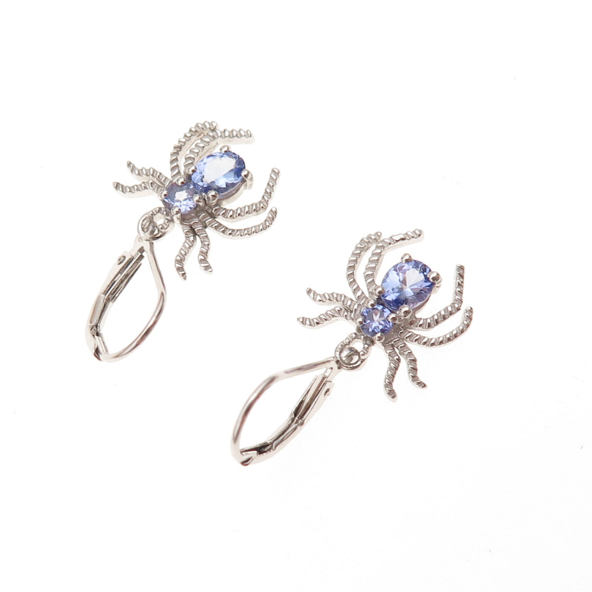 Chuck Clemency 925 Sterling Silver Real Tanzanite Spider Dangle Earrings